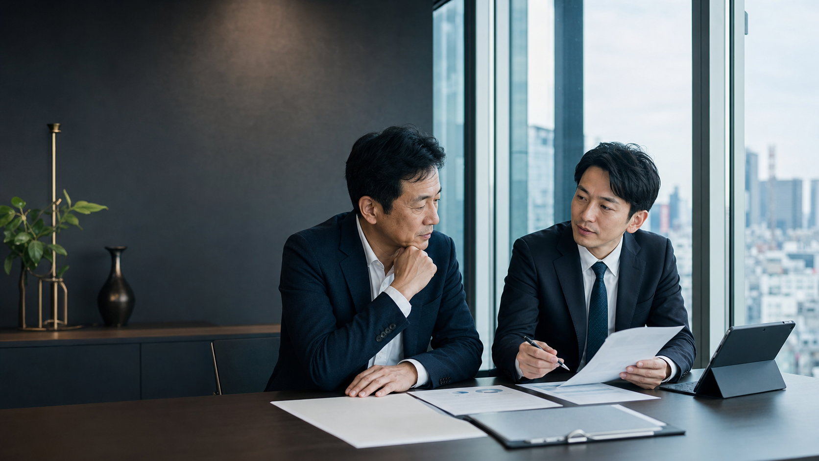 渋谷の会社売却について経営者とM&Aアドバイザーが相談しているヒーロー画像