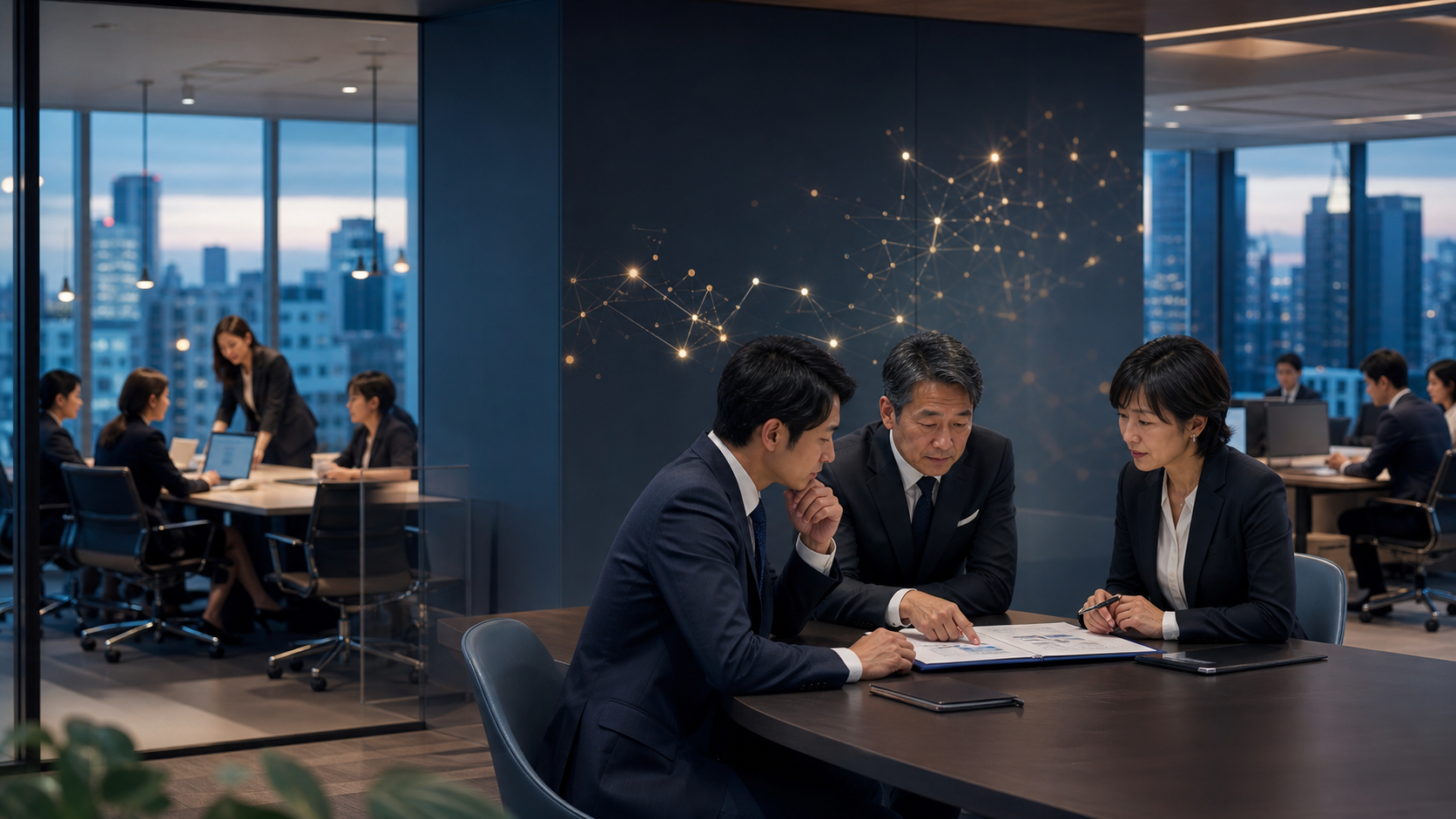 渋谷の人材紹介会社M&Aで許可と候補者DBを確認する経営者と専門家