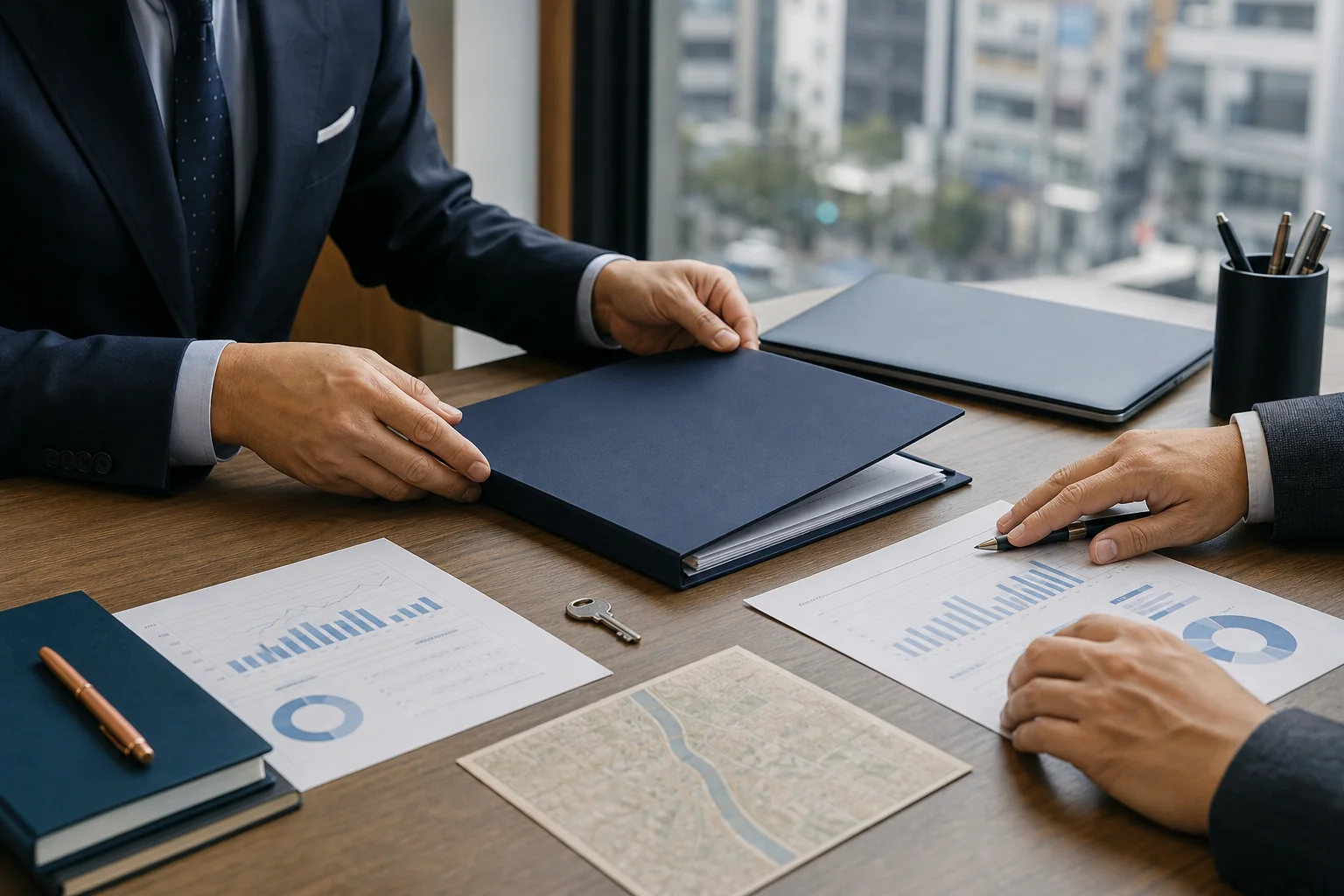 社名開示前のM&A相談で資料と開示範囲を整理する様子